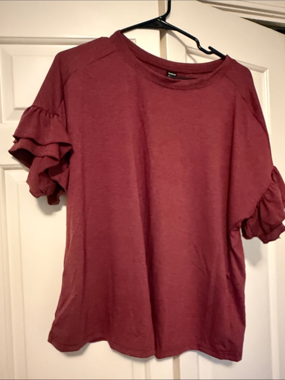SHEIN Burgundy Ruffle Sleeve Short Sleeve Tee Top